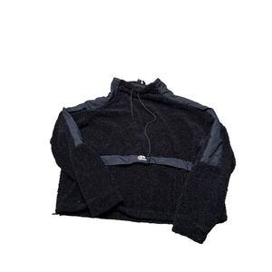 Adidas Black Sherpa Fleece mockneck drawstring Pullover Jacket Cropped Womens XL